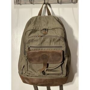Eddie Bauer Green Canvas Backpack Leather Bottom Bag/Rucksack VTG 90 Y2K Flaw
